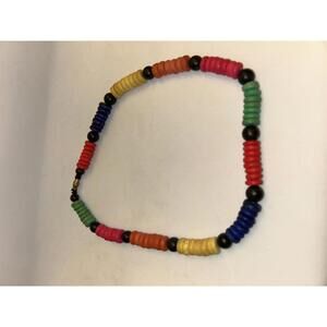 Vintage 80's Wooden Beaded Necklace Mixed Materials Full Length 18in